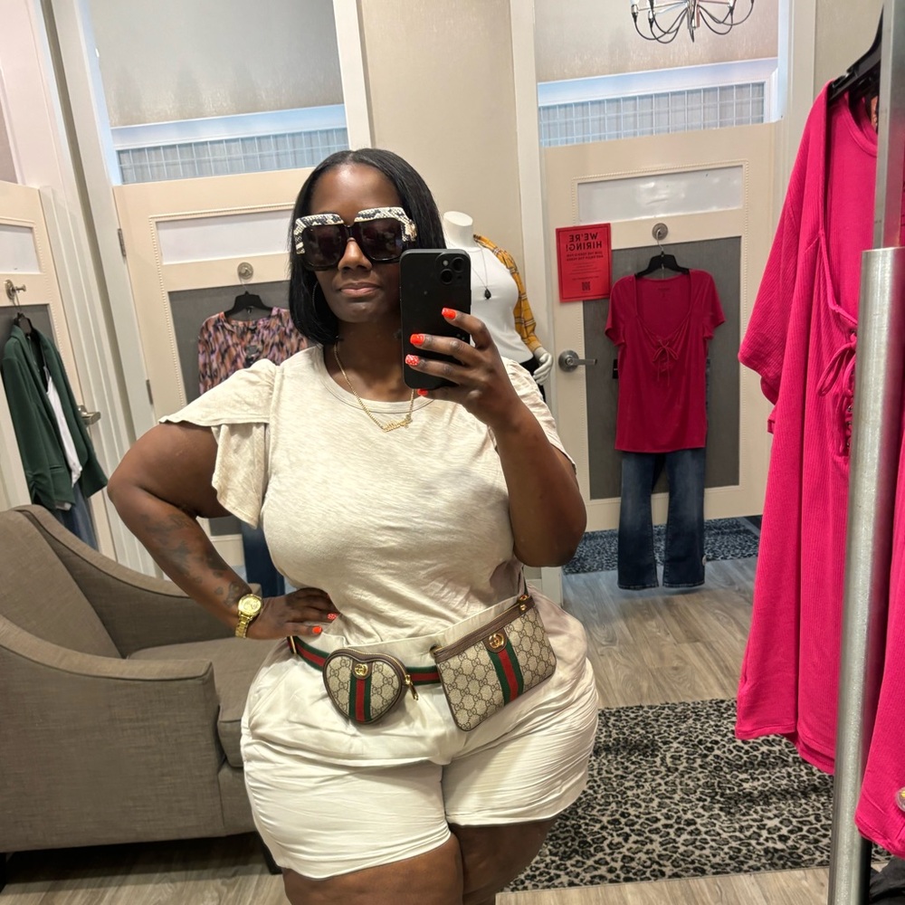 Stylish Beige Outfit with Designer Belt Bag